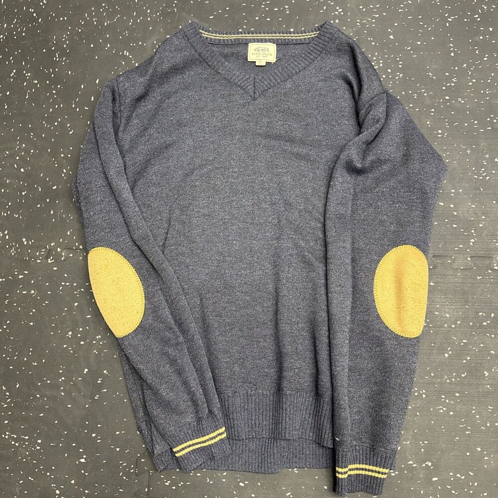 Vintage Ecko Unlimited Blue Sweater Black Padded Elbows Men's L Acrylic Preppy